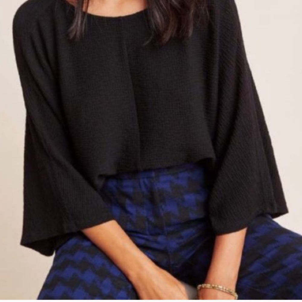 Anthropologie Maeve | Black Textured Knit Top Size Small